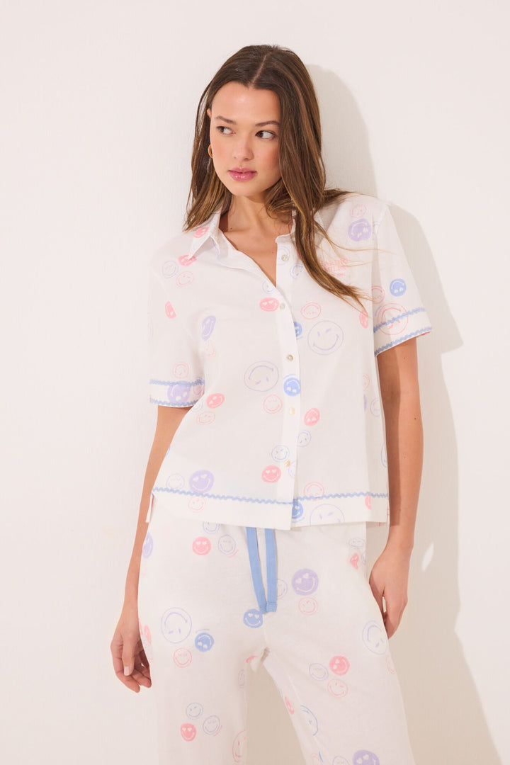 Short Sleeves Masculine Pyjama - Ivory