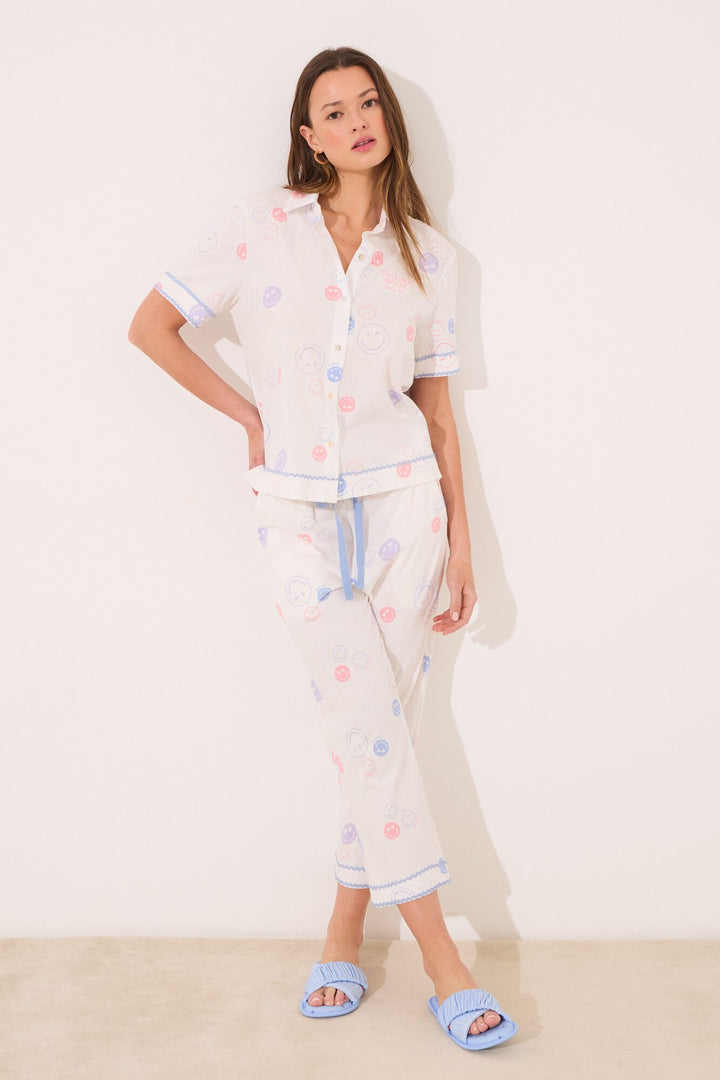 Short Sleeves Masculine Pyjama - Ivory