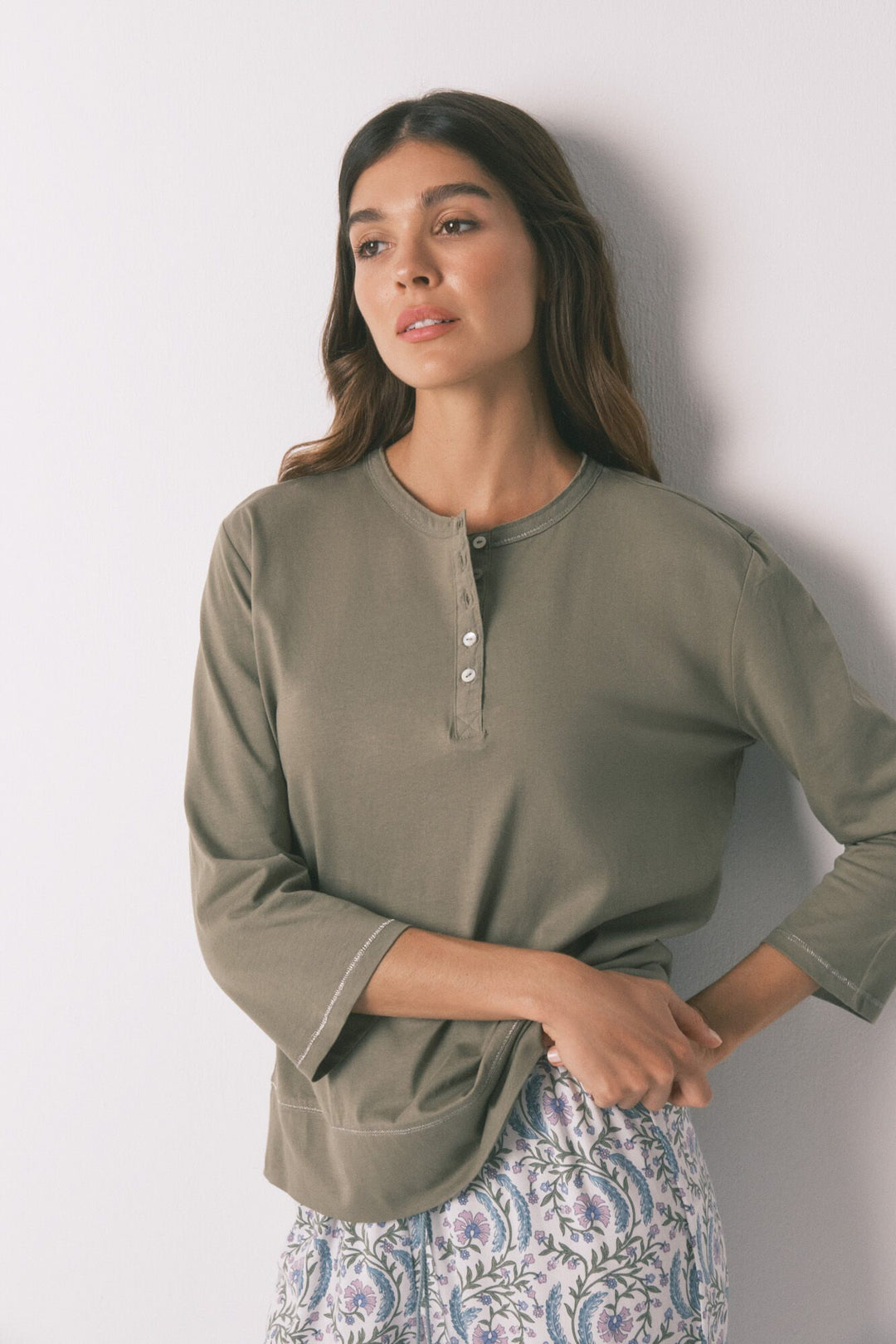 3/4 SLEEVES T SHIRT - Light Khaki