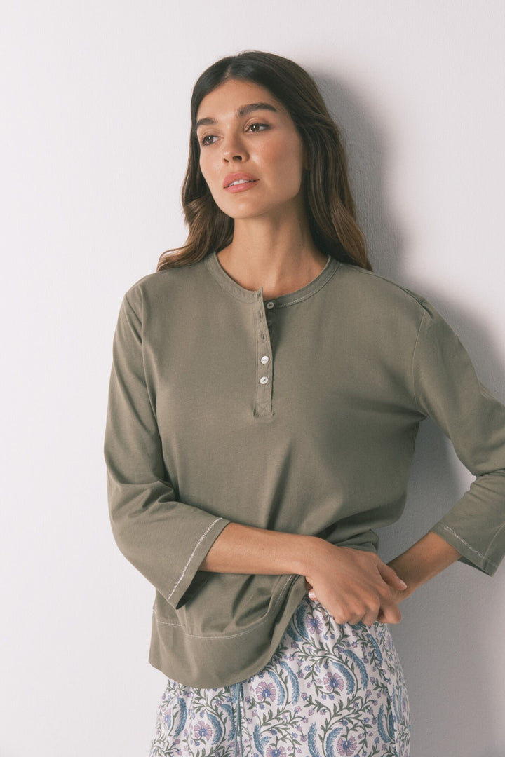 3/4 SLEEVES T SHIRT - Light Khaki