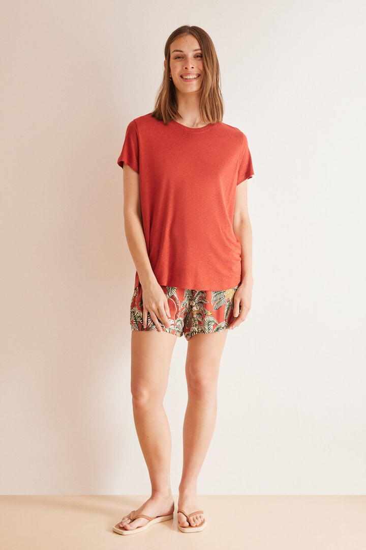 Red short-sleeved T-shirt - Orange