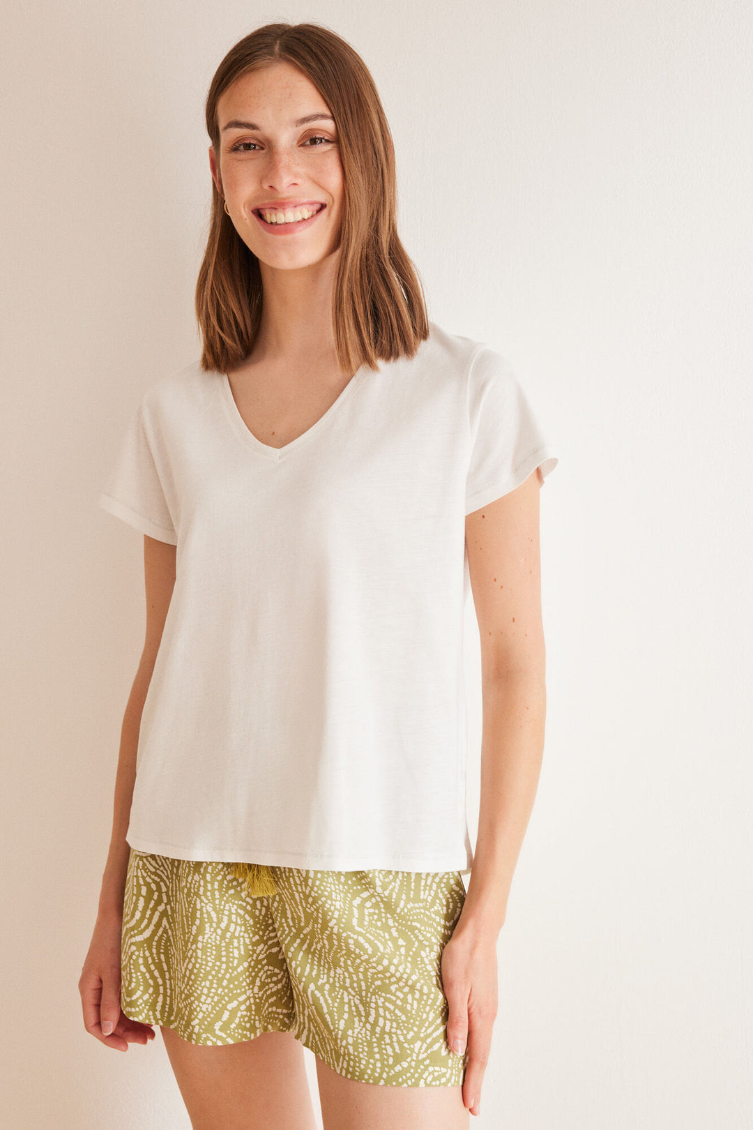White slub 100% cotton T-shirt - Ivory