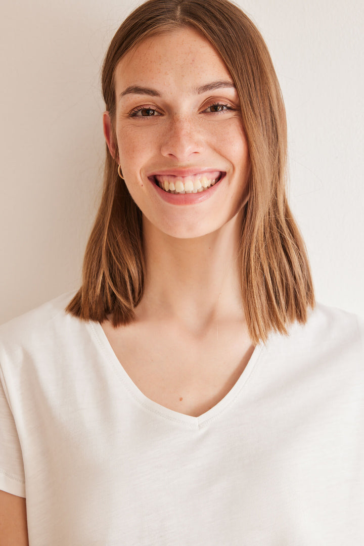 White slub 100% cotton T-shirt - Ivory