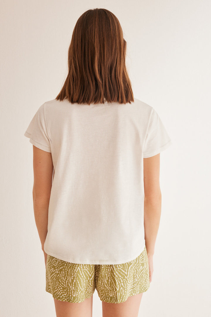 White slub 100% cotton T-shirt - Ivory
