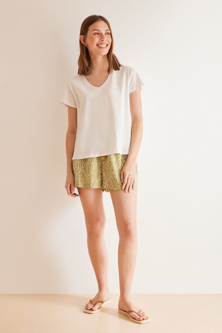 White slub 100% cotton T-shirt - Ivory