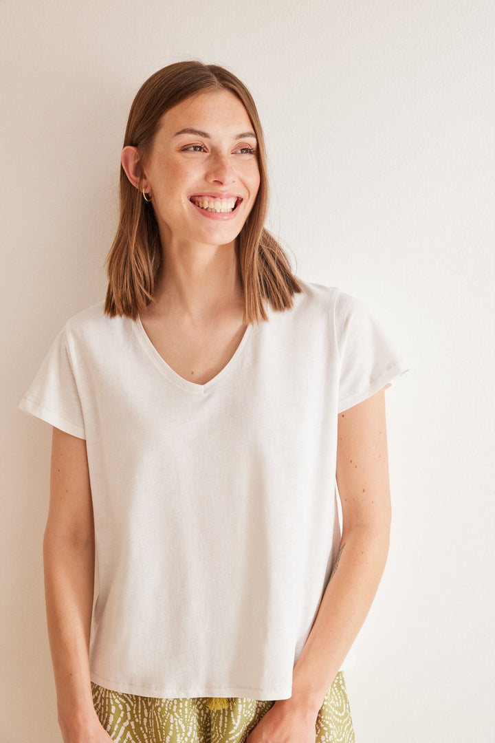 White slub 100% cotton T-shirt - Ivory