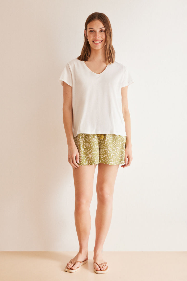 White slub 100% cotton T-shirt - Ivory