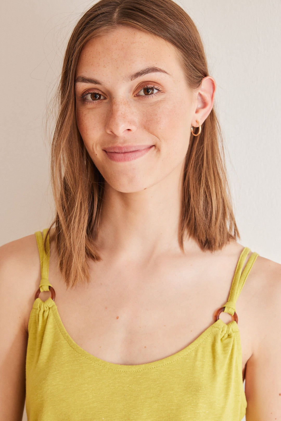 Green linen vest top - Light Khaki