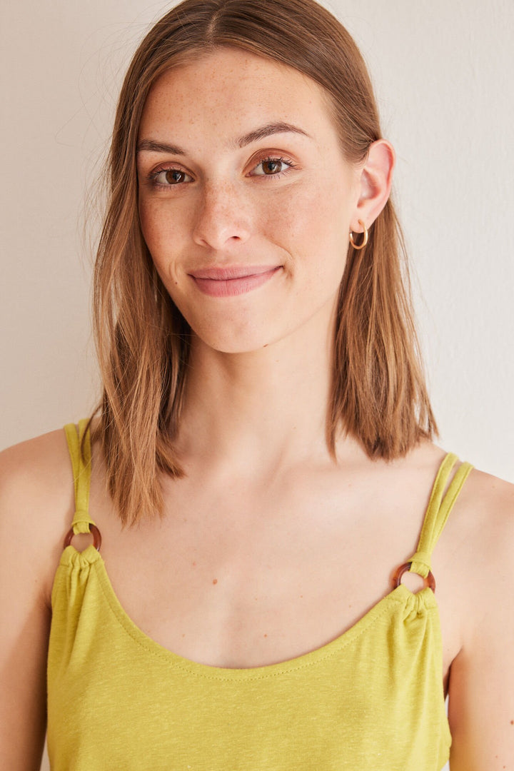 Green linen vest top - Light Khaki