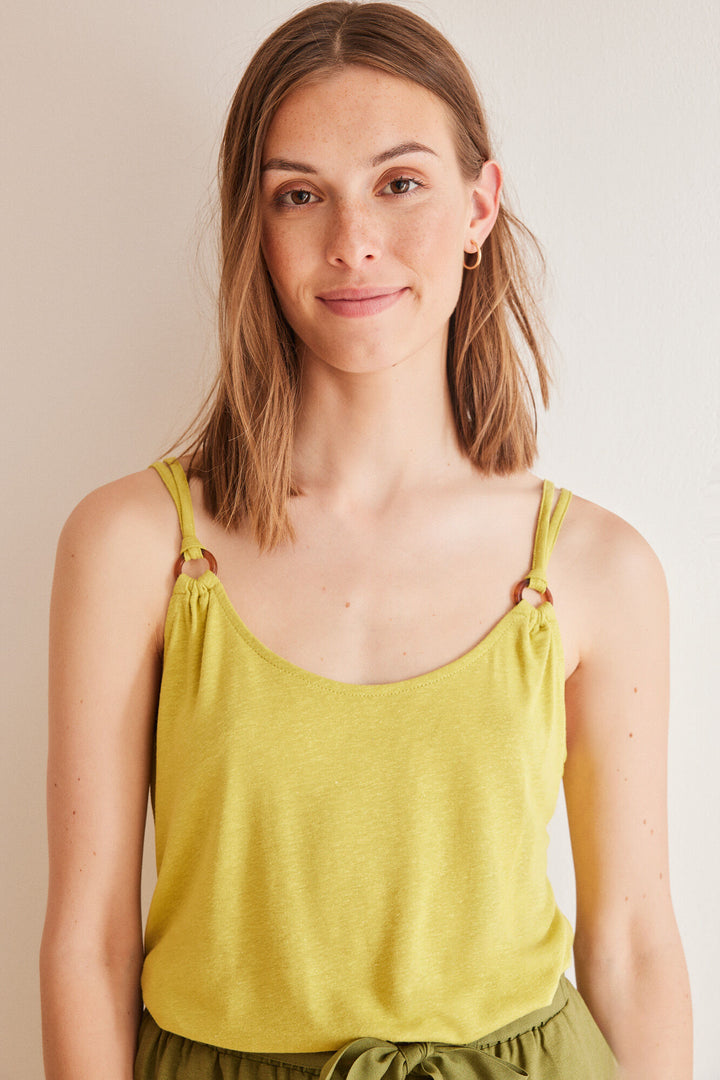 Green linen vest top - Light Khaki