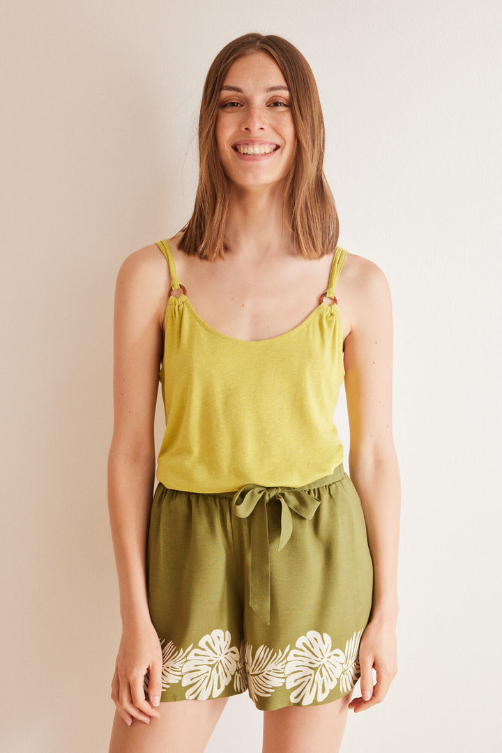 Green linen vest top - Light Khaki