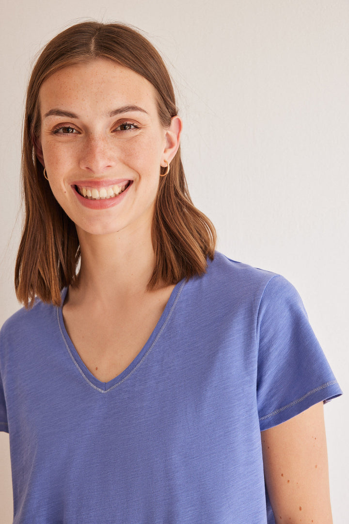 Blue slub 100% cotton T-shirt - Blue Print