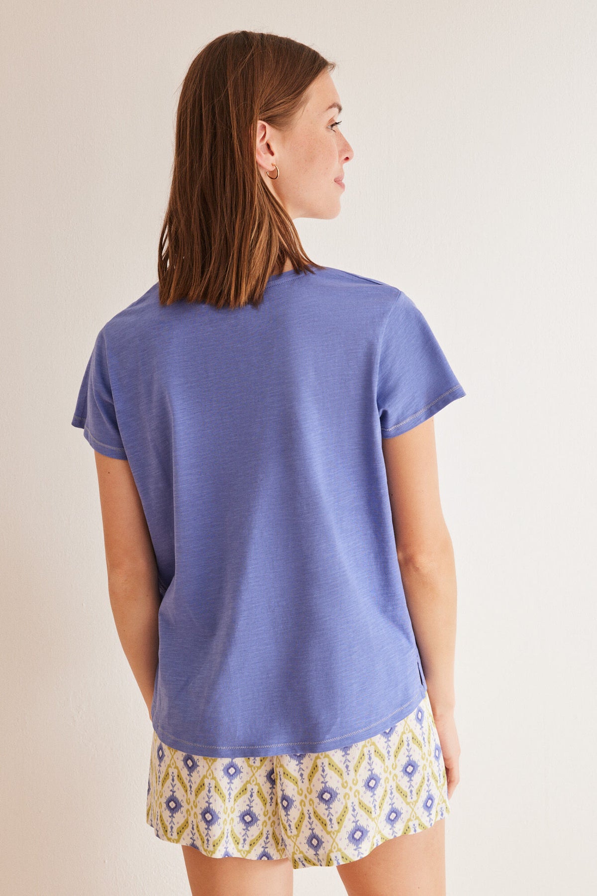Blue slub 100% cotton T-shirt - Blue Print