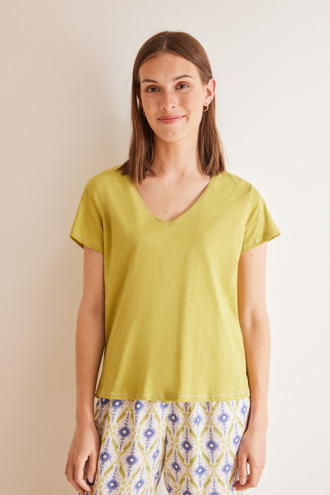 Green slub 100% cotton T-shirt - Light Khaki