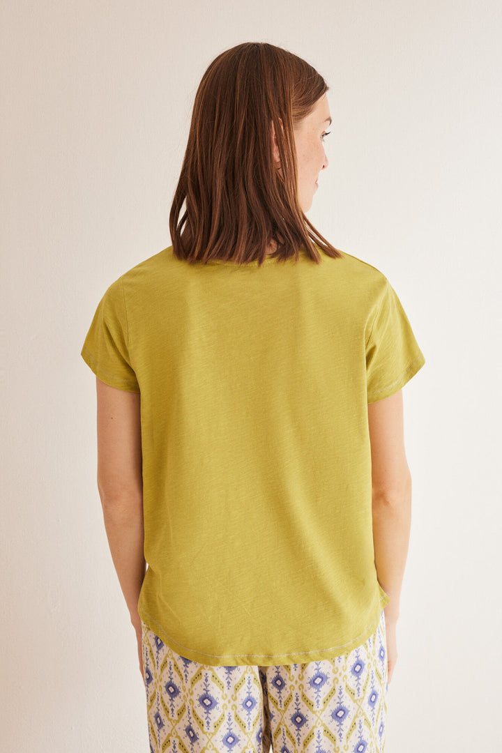 Green slub 100% cotton T-shirt - Light Khaki