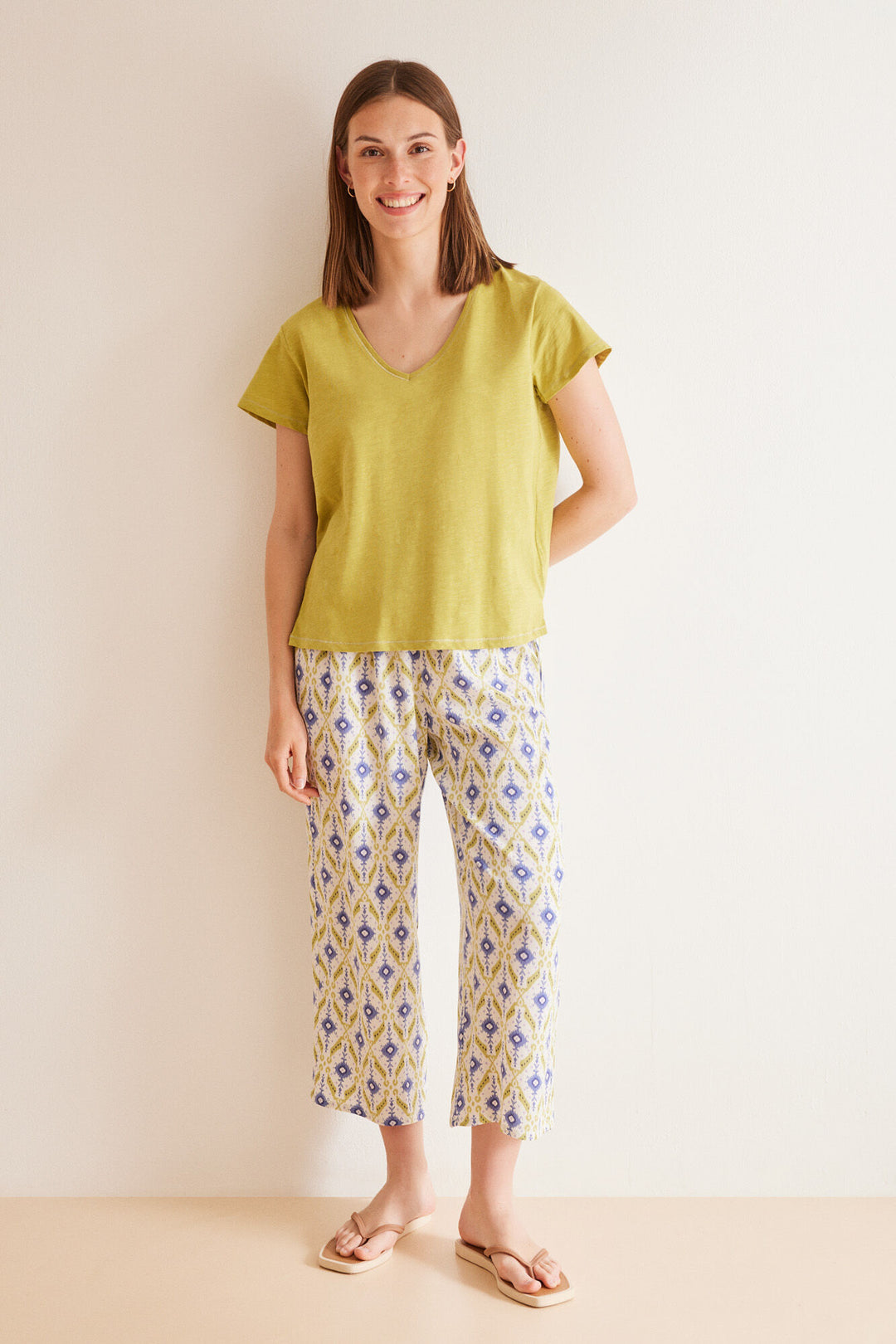 Green slub 100% cotton T-shirt - Light Khaki