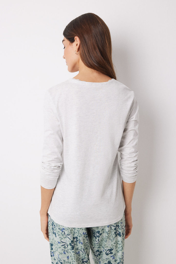 Grey long-sleeved T-shirt in 100% cotton - Light Grey Silver