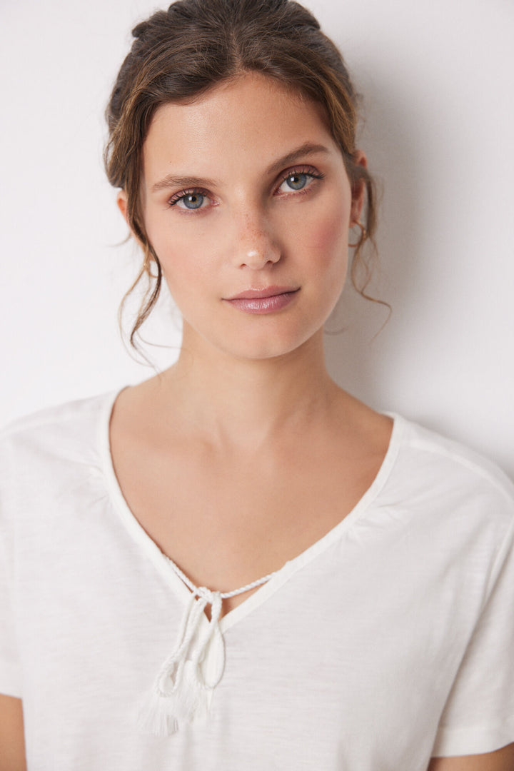 100% Ivory cotton short sleeve t-shirt - Ivory