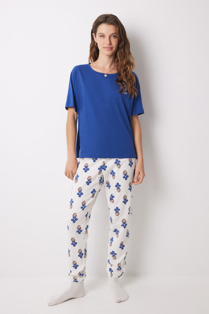 100% cotton blue short sleeve t-shirt - Blue Print