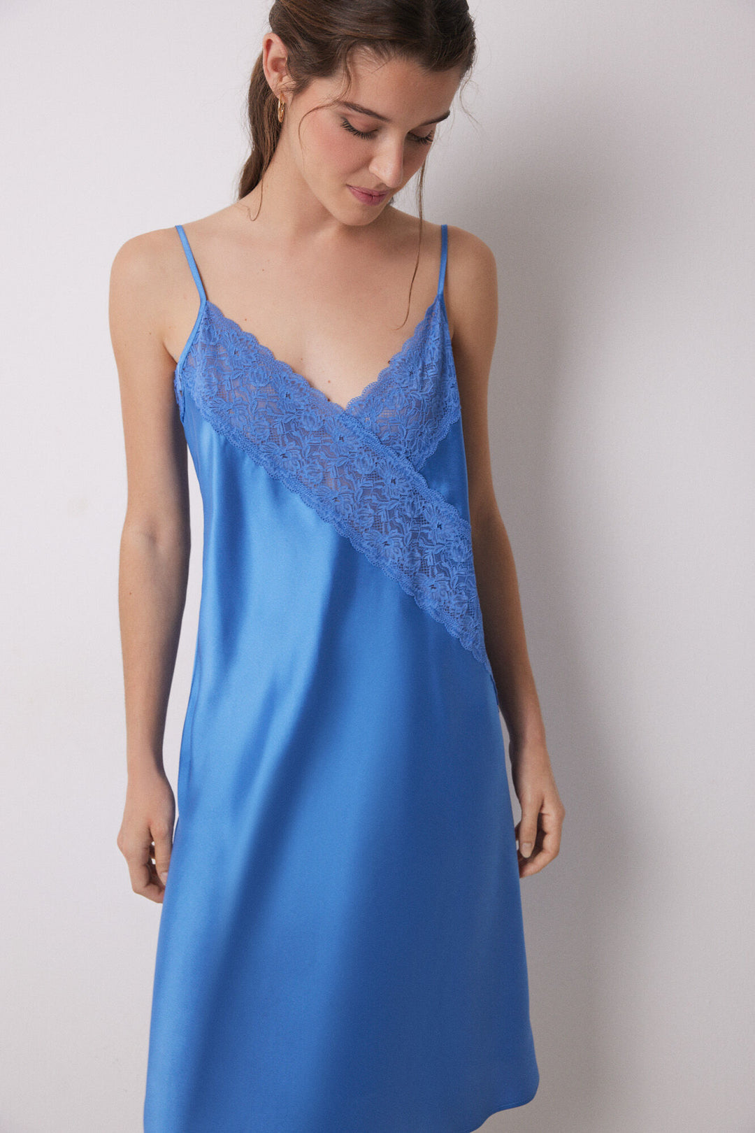 Straps Short Nightdress - Blue Print