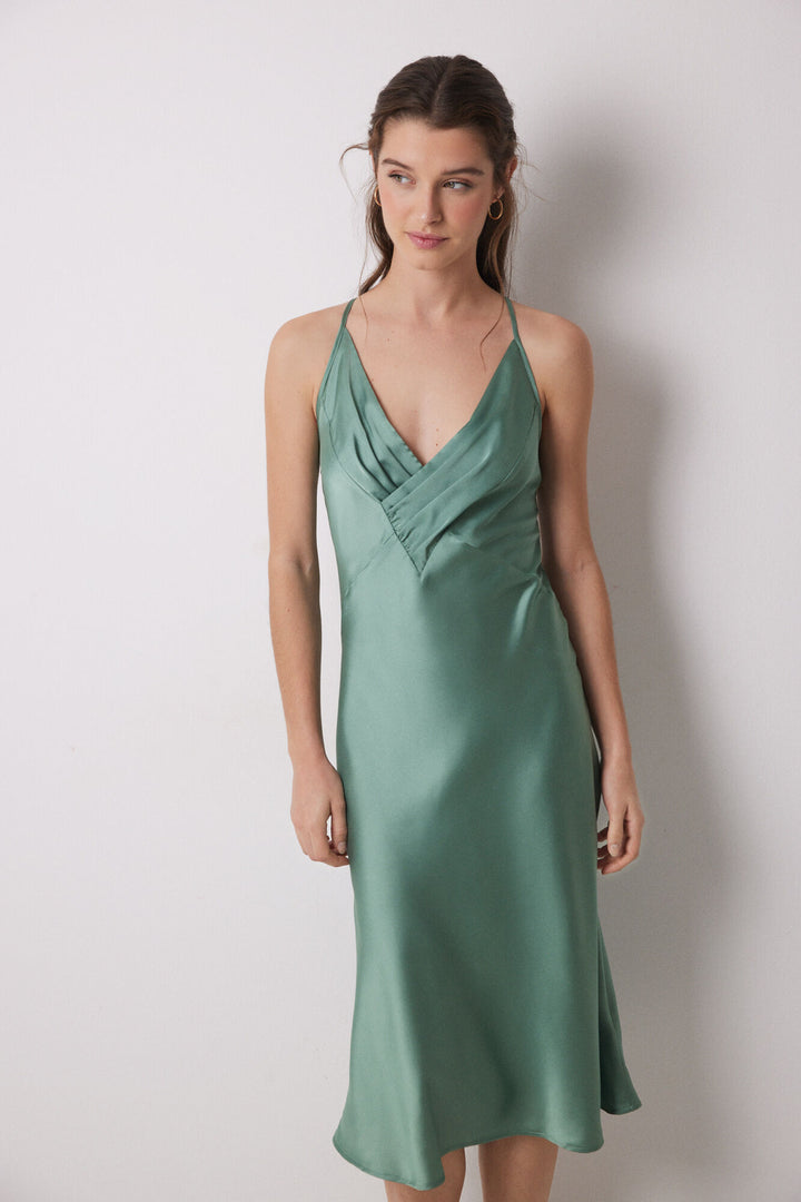 Straps Long Nightdress - Green