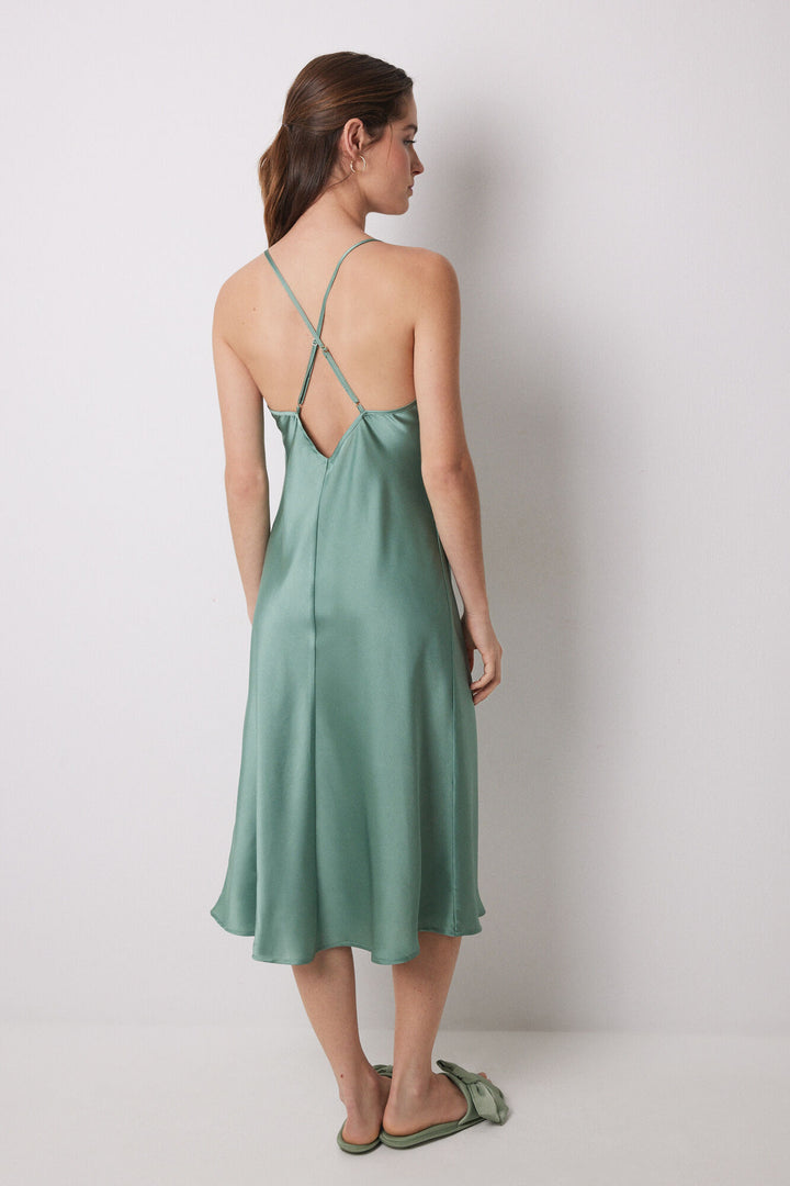 Straps Long Nightdress - Green
