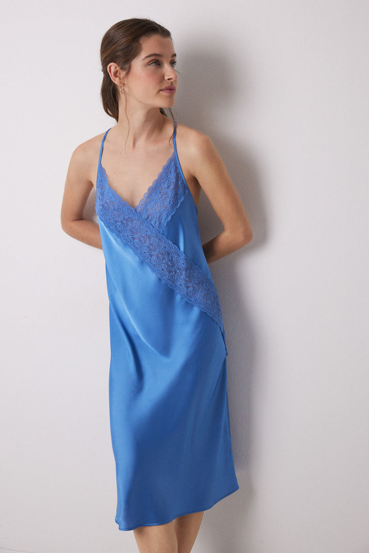 Straps Medium Nightdress - Blue Print
