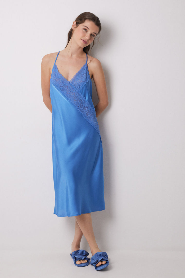 Straps Medium Nightdress - Blue Print