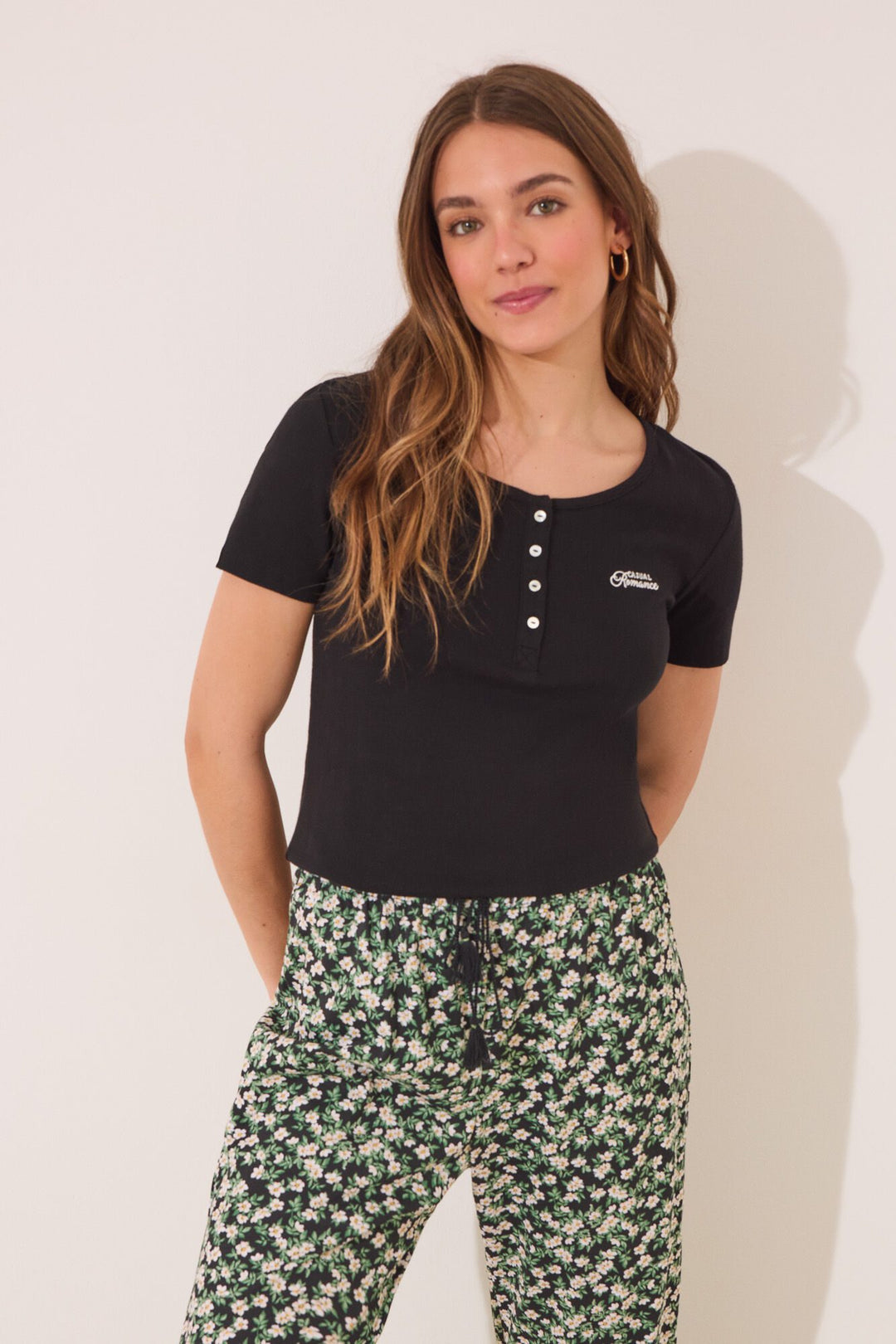 SHORT SLEEVES LONG PANT PYJAMA - Black
