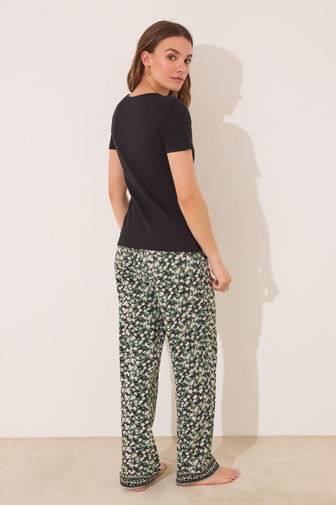 SHORT SLEEVES LONG PANT PYJAMA - Black