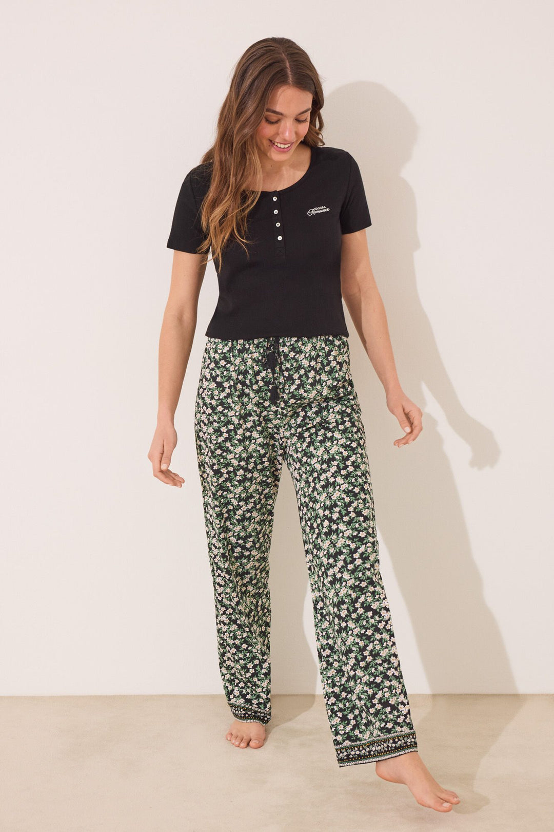 SHORT SLEEVES LONG PANT PYJAMA - Black
