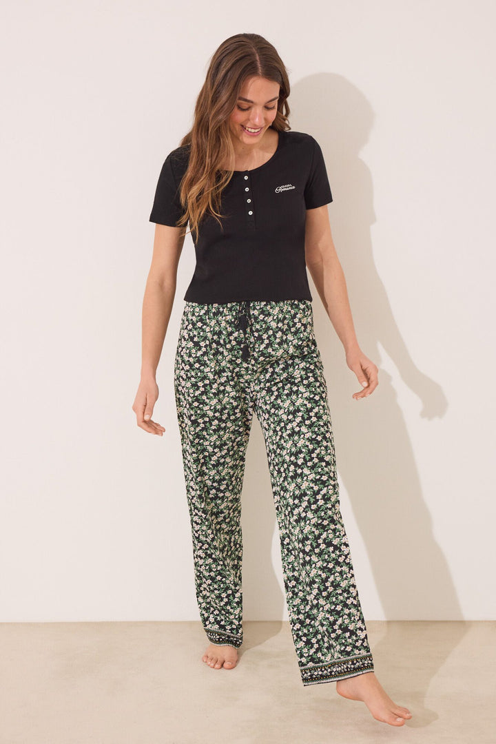 SHORT SLEEVES LONG PANT PYJAMA - Black
