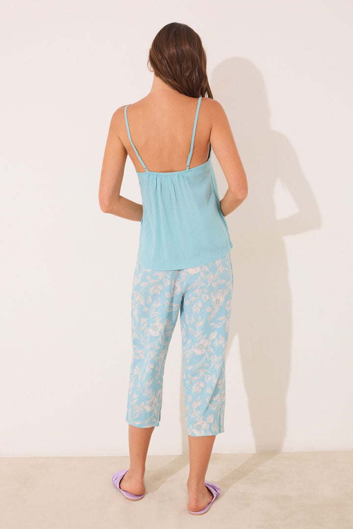 LONG PYJAMA + ROBE - Turquoise Print