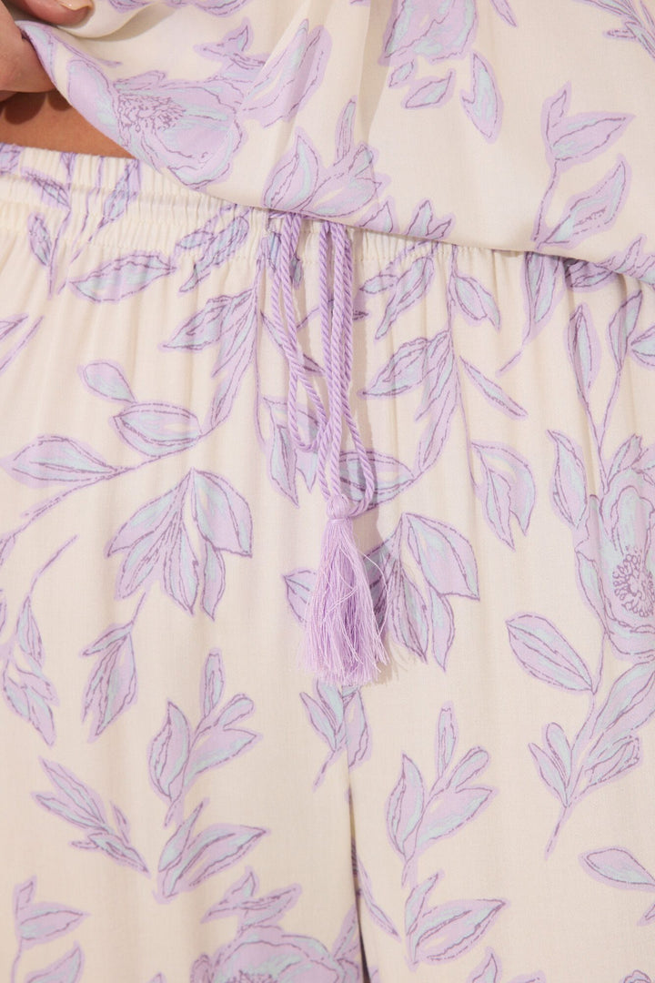 SHORT SLEEVES LONG PANT PYJAMA - White Print