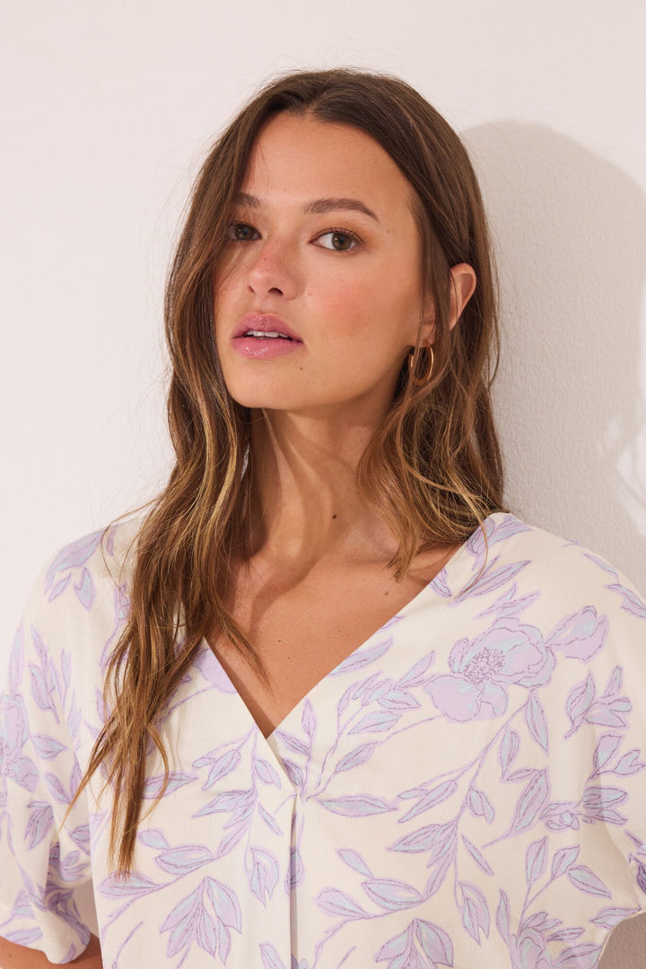 SHORT SLEEVES LONG PANT PYJAMA - White Print