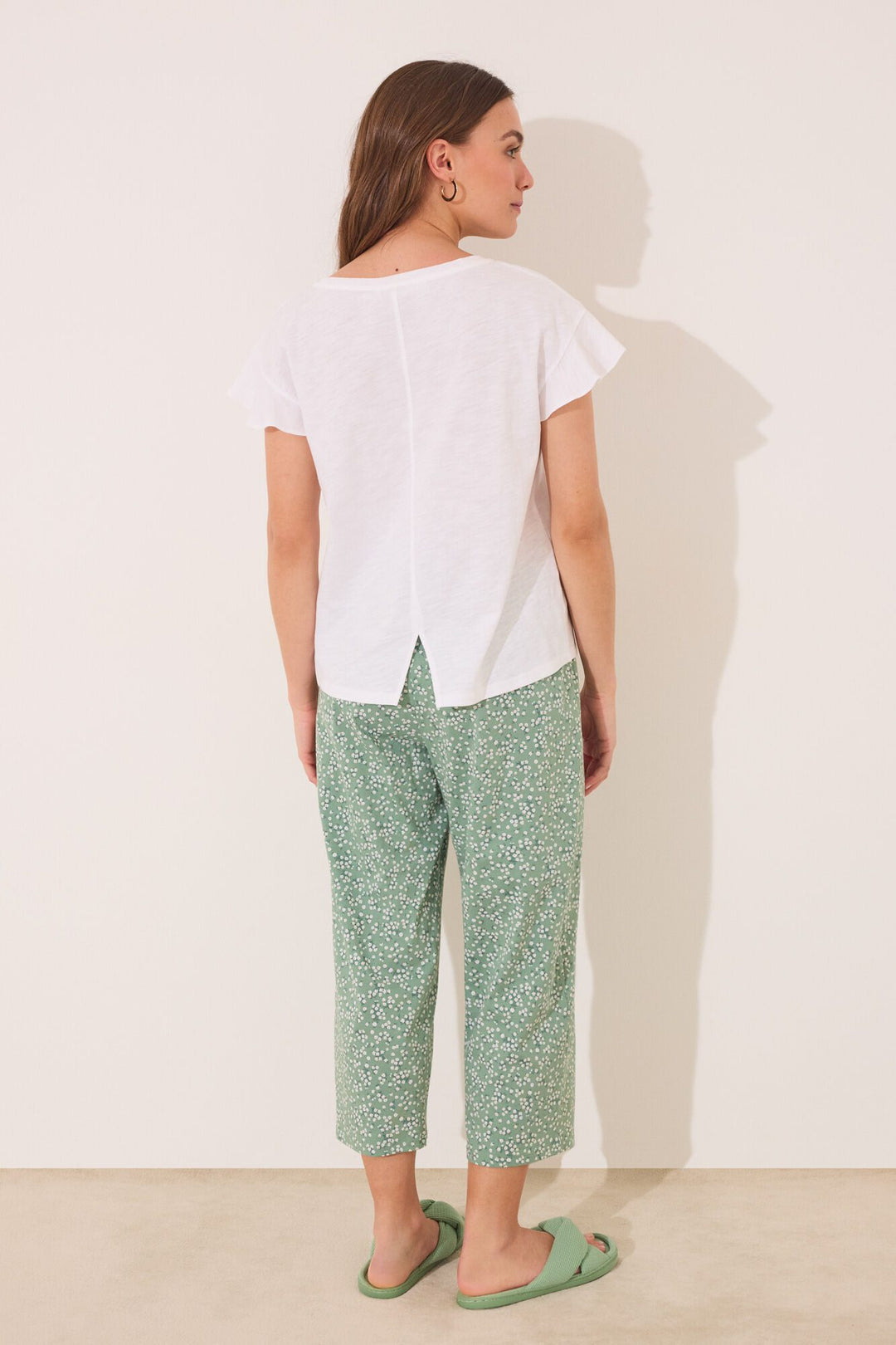 SHORT SLEEVES CAPRI PANT PYJAMA - Ivory