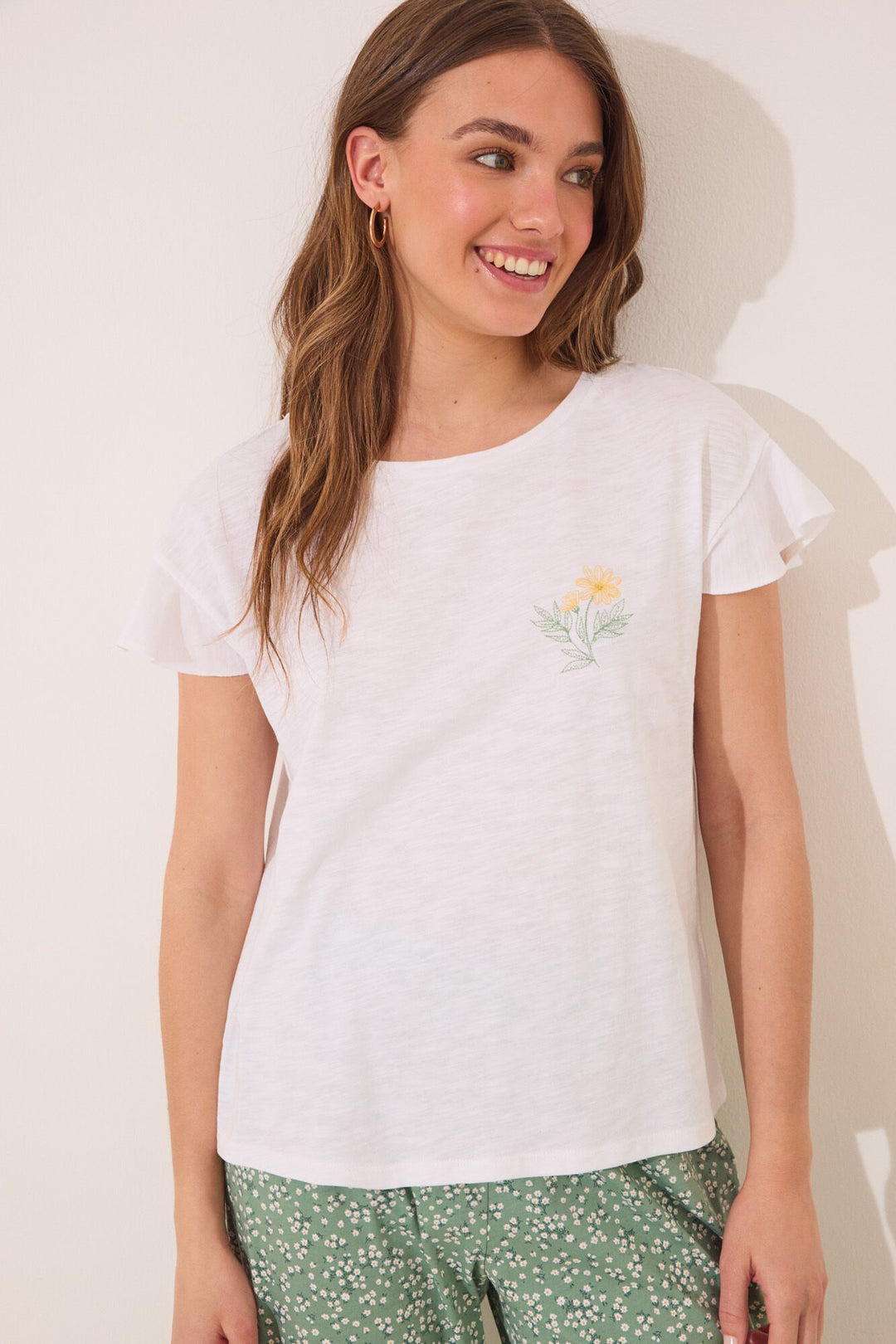 SHORT SLEEVES CAPRI PANT PYJAMA - Ivory