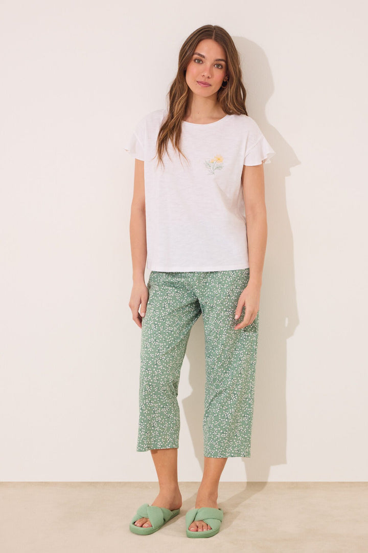 SHORT SLEEVES CAPRI PANT PYJAMA - Ivory