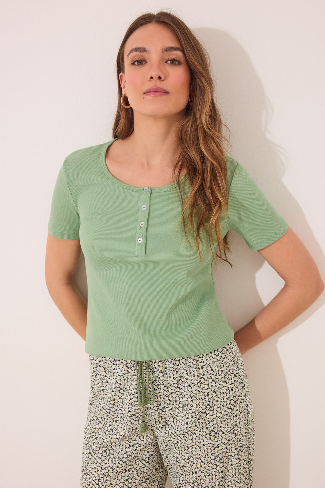 SHORT SLEEVES LONG PANT PYJAMA - Green
