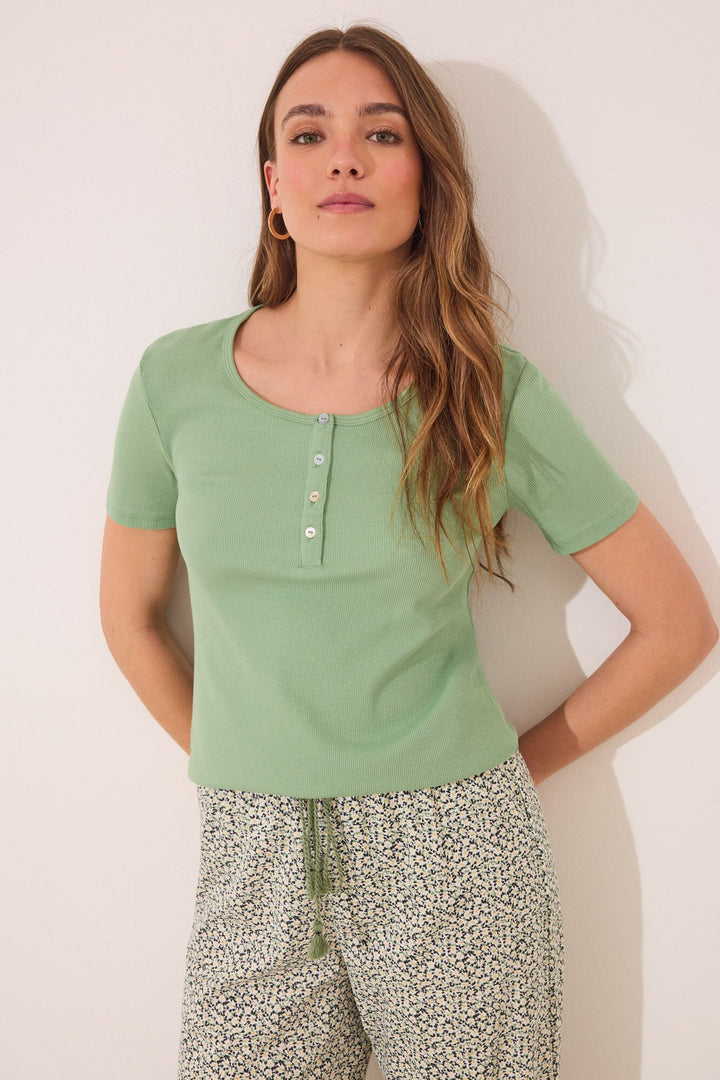 SHORT SLEEVES LONG PANT PYJAMA - Green