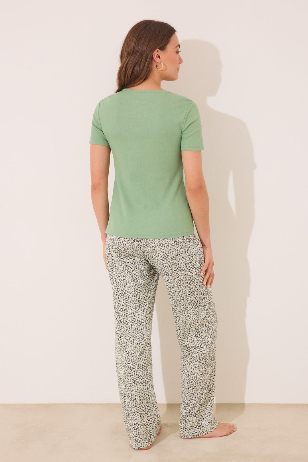 SHORT SLEEVES LONG PANT PYJAMA - Green