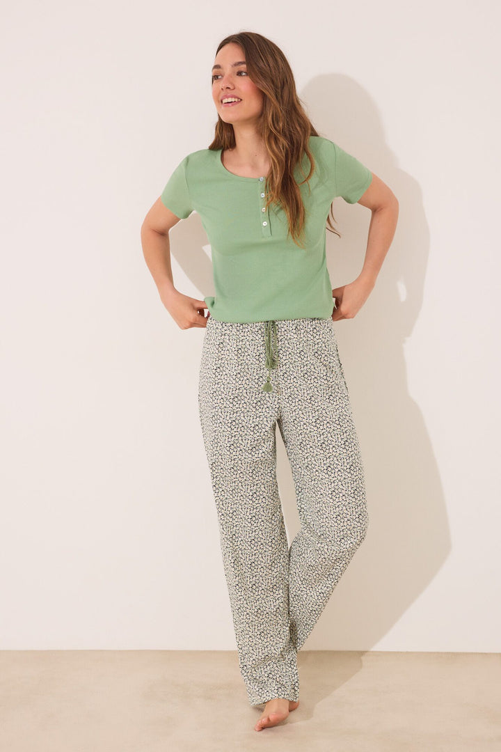 SHORT SLEEVES LONG PANT PYJAMA - Green