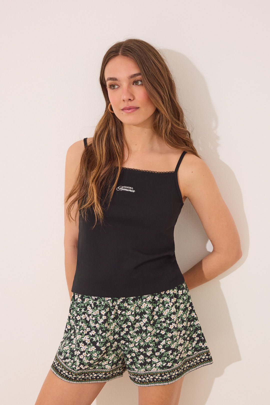STRAPS SHORT PANT PYJAMA - Black
