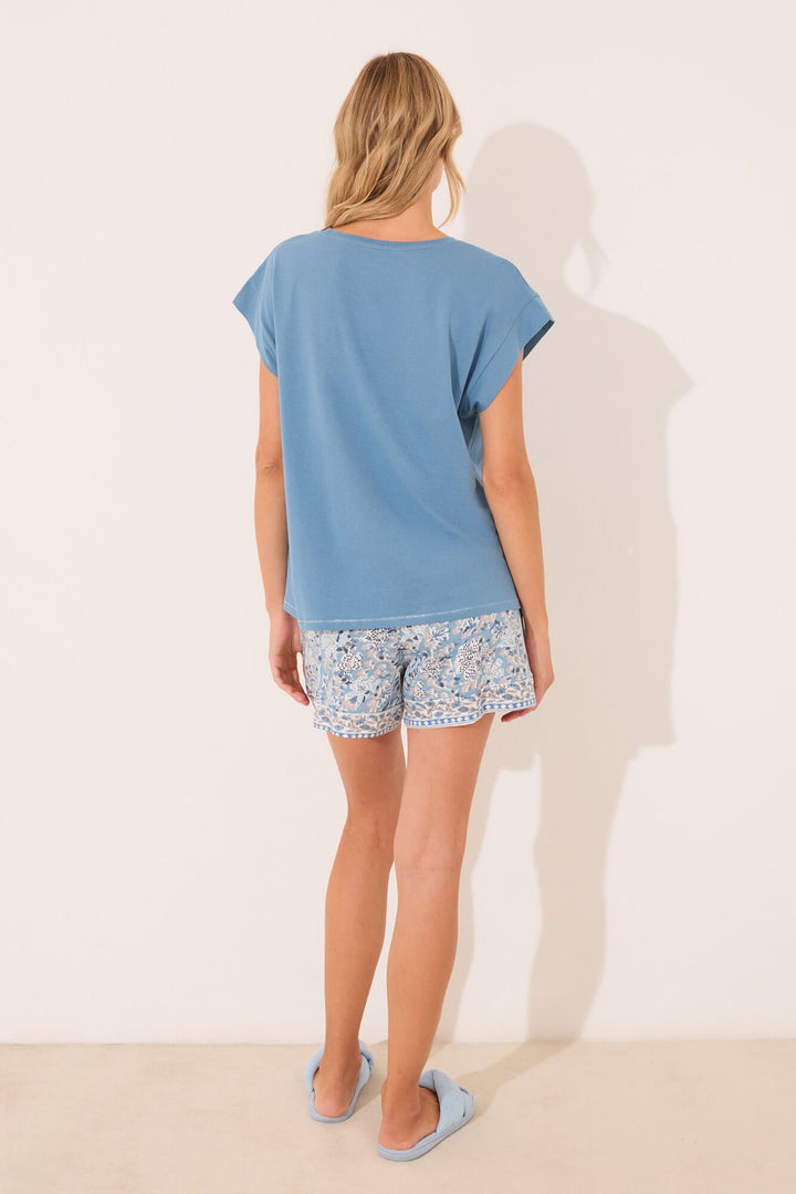 SHORT SLEEVES SHORT PANT PYJAMA - Light Blue