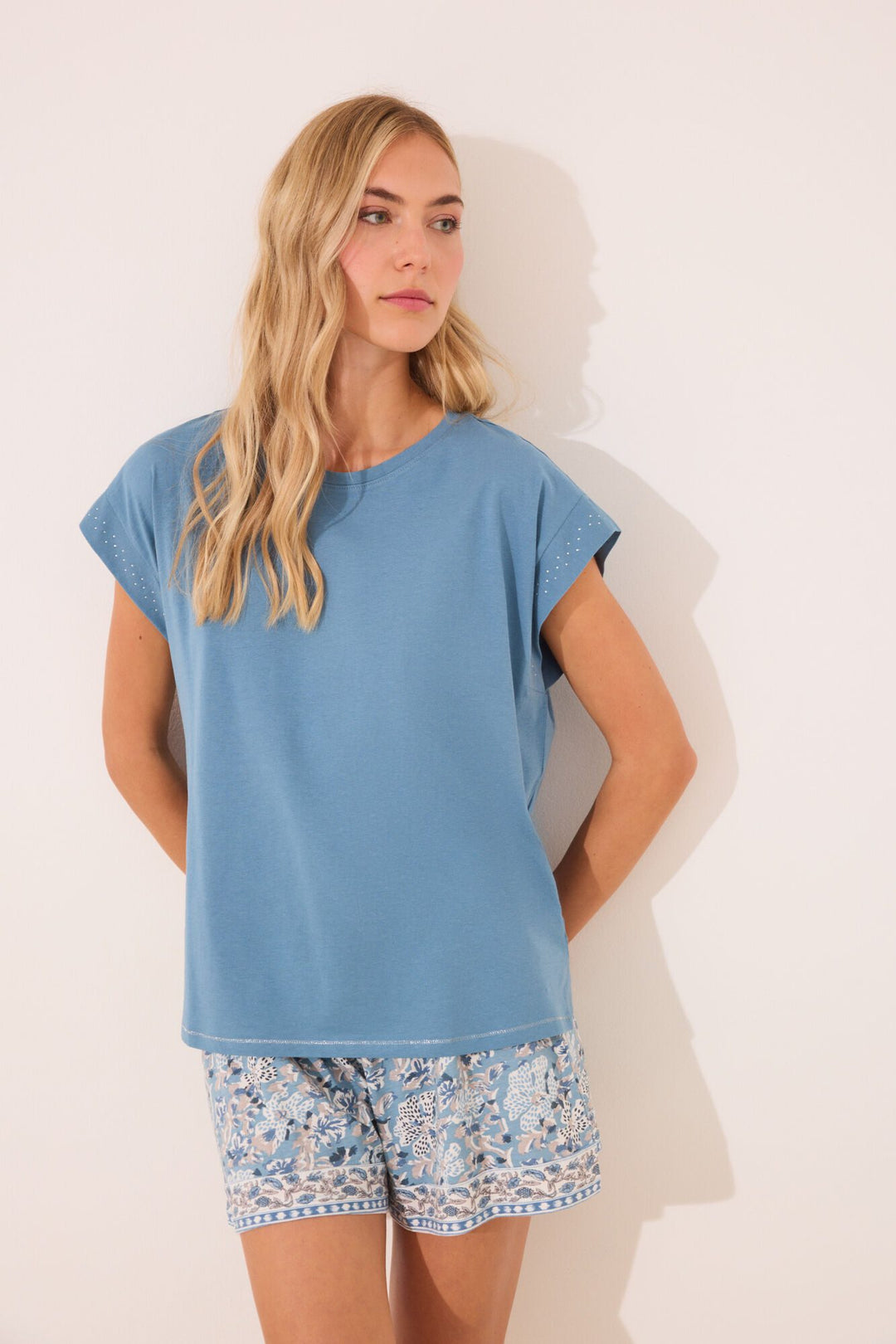 SHORT SLEEVES SHORT PANT PYJAMA - Light Blue