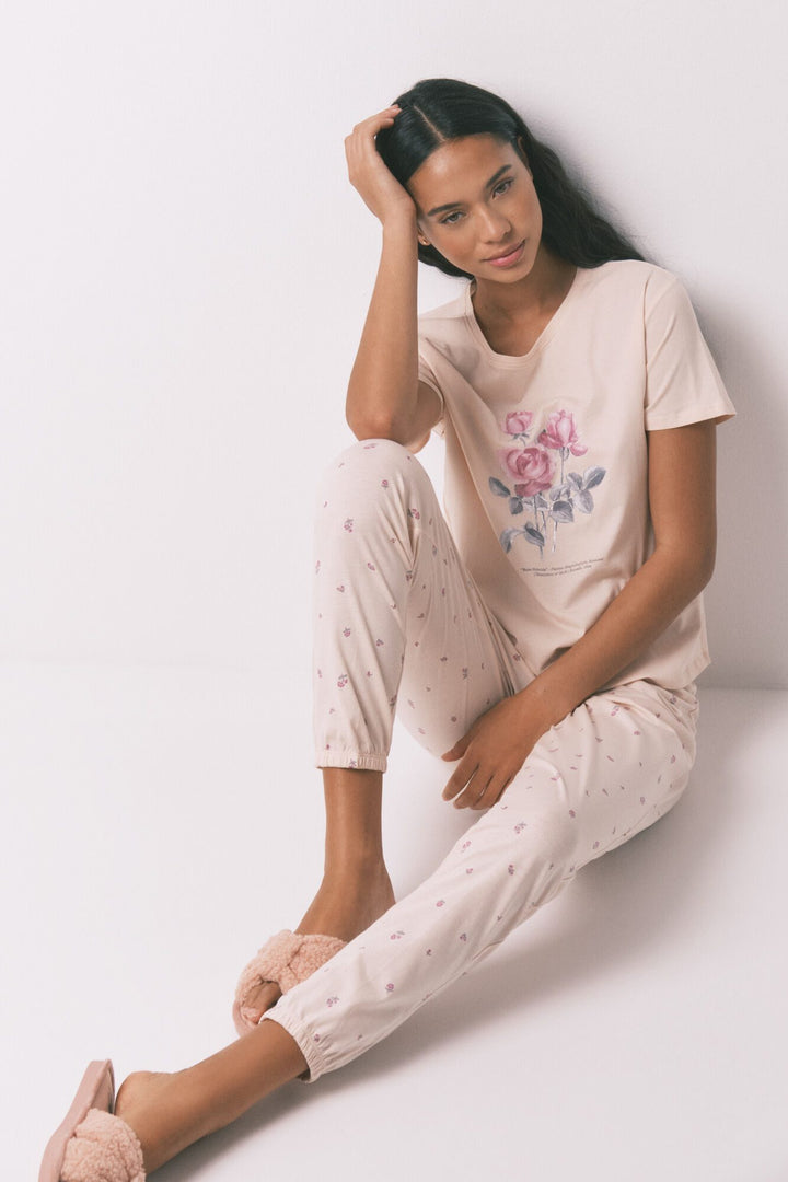 SHORT SLEEVES LONG PANT PYJAMA - Pink