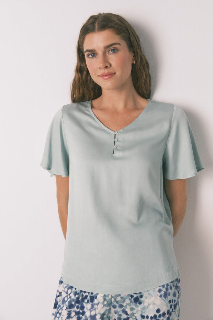 SHORT SLEEVES LONG PANT PYJAMA - Green