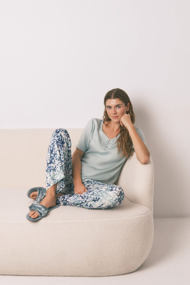 SHORT SLEEVES LONG PANT PYJAMA - Green
