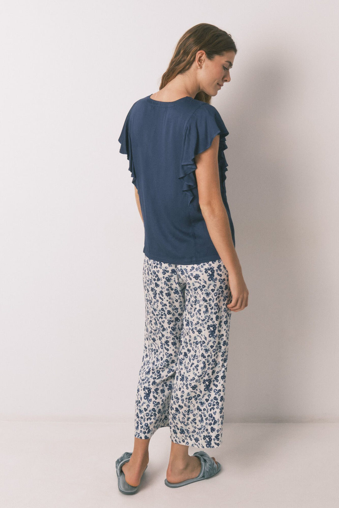 SHORT SLEEVES CAPRI PANT PYJAMA - Blue Print