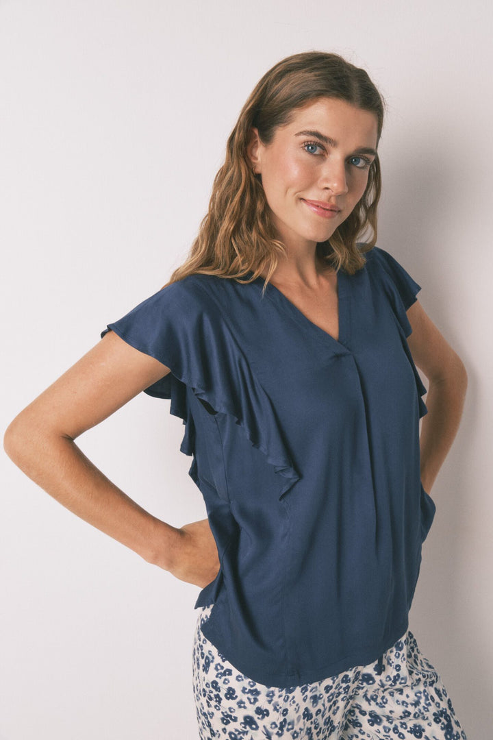 SHORT SLEEVES CAPRI PANT PYJAMA - Blue Print